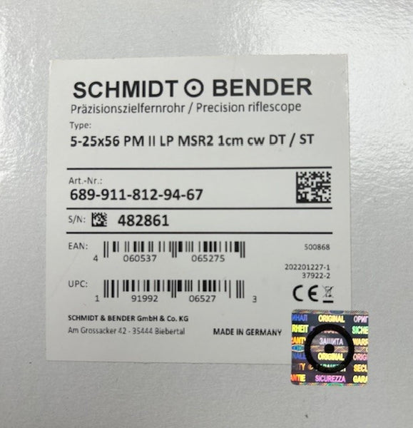 Schmidt & Bender - 5-25x56 PMII LP MSR2 1cm cw DT  / ST Scope - 689-911-812-94-67 - Used
