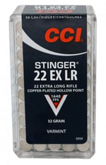 CCI - Stinger 22 EX LR Copper Plated Hollow Point .22LR 32gr - 50 Rds